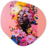 MuchoWow Organische wanddecoratie 90x90 cm - Organisch schilderij Kleurrijk - Bloemen - Vrouw - Zon - Muurdecoratie woonkamer - Kamer decoratie - Schilderijen - Muurcirkel aesthetic