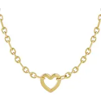 Yehwang Goudkleurige dames ketting van harten - Schakel met hartjes - Stainless steel - 42 cm - Ketting met hanger - Valentijnsdag cadeau