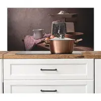 KitchenYeah Spatscherm keuken 100x50 cm - Kookplaat achterwand Stilleven - Koken - Weegschaal - Eieren - Keuken - Muurbeschermer - Spatwand fornuis - Hoogwaardig aluminium