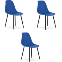 Hobby Hall Set van 3 Stoelen WAT – Blauw, Zwarte Metalen Poten, Kunststof Zitting – Modern en Ergonomisch – Geschikt voor Eetkamer, Woonkamer, Keuken, Thuiswerkplek, Kantine en Wachtruimte – Eenvoudige Montage