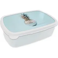 MuchoWow Broodtrommel Wit - Lunchbox Blauw - Ananas - Disco - Discobal - Brooddoos 18x12x6 cm - Brood lunch box - Broodtrommels voor kinderen en volwassenen
