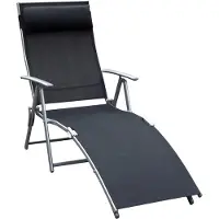 Merax Inklapbare Ligstoel – Tuin Ligbed – Zonnebed met Kussen – 7 Verstelbare Posities – Zwart – 137x63,5x100,5 cm