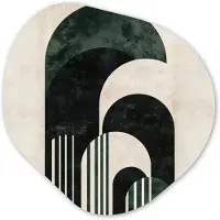 MuchoWow Organische wanddecoratie 40x40 cm - Organisch schilderij Bogen - Donkergroen - Lijnen - Muurdecoratie woonkamer - Kamer decoratie - Schilderijen - Muurcirkel aesthetic
