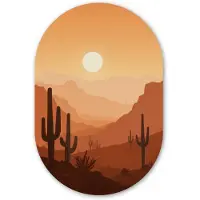 MuchoWow Muurovaal 80x120 cm - Ovale wanddecoratie Landschap - Woestijn - Cactussen - Zon - Ovalen schilderij - Muurdecoratie woonkamer - Kamer decoratie - Schilderijen - Wandcirkel