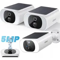 IeGeek 5MP camerabewaking buiten - bewakingscamera voor buiten - zonne-energie - accu - 2,4 GHz WLAN - met Bewegingsmelder -Wit - 2 stuks