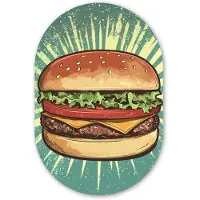 MuchoWow Muurovaal 60x90 cm - Ovale wanddecoratie Hamburger - Illustratie - Sla - Kaas - Ovalen schilderij - Muurdecoratie woonkamer - Kamer decoratie - Schilderijen - Wandcirkel