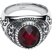 EtNox hard and heavy - Gothic Ring - Dark Ruby - zilverkleurig-rood | Maat XS