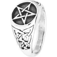 EtNox hard and heavy - Gothic Ring - Pentagram - zilverkleurig - Maat M