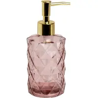 Intirilife zeepdispenser van glas in lichtroze met ruitpatroon - 310ml inhoud - dispenser voor zeepdispenser handzeepdispenser voor keuken badkamer navulbaar met pompje