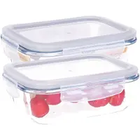 B-Home 2x vershoudbakje/lunchbox - luchtdicht - met clips - glas - 17 x 13 cm - 630 ml