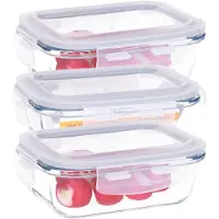 B-Home 3x vershoudbakje/lunchbox - luchtdicht - met clips - glas - 15 x 11 cm - 370 ml