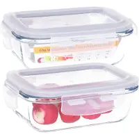 B-Home 2x vershoudbakje/lunchbox - luchtdicht - met clips - glas - 15 x 11 cm - 370 ml