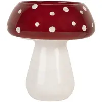Clayre & Eef Waxinelichthouder Overig Ø 8x9 cm Rood Wit Glas Herfst decoratie