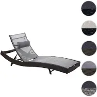 Mendler Zonneluifel Savannah, relaxstoel voor de tuin, ligbed, polyrotan bruin gemêleerd, bekleding grijs