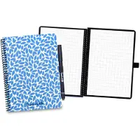 Bambook Leaf uitwisbaar notitieboek - Blauw Breeze - A5 - Geruite pagina's - Duurzaam, herbruikbaar whiteboard schrift - Met 1 gratis stift