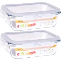 B-Home 2x vershoudbakje/lunchbox - luchtdicht - met clips - glas - 21 x 16 cm - 1040 ml