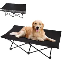 OEM Verhoogd Hondenbed, Buitenbed voor Huisdieren met Ademend Mesh, Suède Mat en Antislipvoetjes voor Reizen, Tuin, Buiten, Binnen, Zwart, 126 x 66 x 33 cm