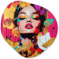 MuchoWow Organische wanddecoratie 40x40 cm - Organisch schilderij Vrouw - Abstract - Kleurrijk - Muurdecoratie woonkamer - Kamer decoratie - Schilderijen - Muurcirkel aesthetic