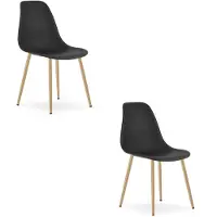 Leobert Set van 2 Stoelen WAT – Zwart, Houtlook Metalen Poten, Kunststof Zitting – Modern en Ergonomisch – Geschikt voor Eetkamer, Woonkamer, Keuken, Thuiswerkplek, Kantine en Wachtruimte – Eenvoudige Montage