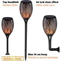 Golden Note 5x Solar Vlam Fakkel 96 Led tuinlamp 78cm zonne-energie tuinverlichting incl. wand en grond montage