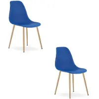 Leobert Set van 2 Stoelen WAT – Blauw, Houtlook Metalen Poten, Kunststof Zitting – Modern en Ergonomisch – Geschikt voor Eetkamer, Woonkamer, Keuken, Thuiswerkplek, Kantine en Wachtruimte – Eenvoudige Montage