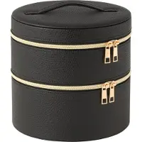 J-Line Cosmetic box round+mirror artificial leather black