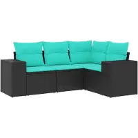 vidaXL 4-delige tuinbankset met kussens, zwart polyrotan