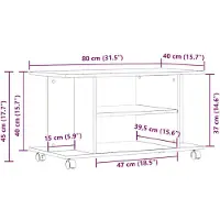 vidaXL TV-meubel met wielen Zwarte eik 80x40x45 cm Engineered Wood