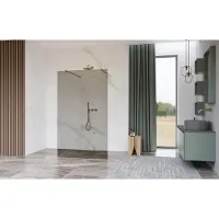 FortiFura Galeria Vrijstaande Inloopdouche - 110x200cm - Rookglas - antikalk - 8mm veiligheidsglas - wandsteunen - Geborsteld Messing PVD (Goud) SW927770 2x/SW915252