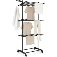 Ceruzo Wasrek Inklapbaar - 75x64x178 cm - Wastoren -Droogtoren Wieltjes -Zwart