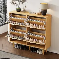 Merax Schoenenkast met 4 inklapbare lades - rotan ladekast - schoenenrek - houten meubels - 100 x 25 x 90 cm