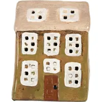 Clayre & Eef Waxinelichthouder Huis 10x7x14 cm Groen Keramiek