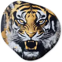 MuchoWow Organische wanddecoratie 40x40 cm - Organisch schilderij Tijger - Verfspatten - Goud - Muurdecoratie woonkamer - Kamer decoratie - Schilderijen - Muurcirkel aesthetic