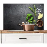 KitchenYeah Spatscherm keuken 100x65 cm - Kookplaat achterwand Kruiden - Specerijen - Beton print - Citroen - Muurbeschermer - Spatwand fornuis - Hoogwaardig aluminium