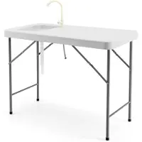 Costway Opklapbare filetietafel met gootsteen, meetschaal en kraan, draagbare campingtafel, outdoorspoelbak, visreinigingstafel voor tuin, camping, vissen, 115 x 59 x 93,5 cm