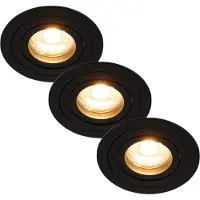 Lighto Inbouwspot zwart rond kantelbaar - Met GU10 fitting en dimbare GU10 LED lamp - 3 stuks