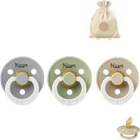 BIBS fopspenen anatomisch met naam - glow in the dark - maat 2 (6-18 maanden) Sage, cloud en vanilla glow in the dark