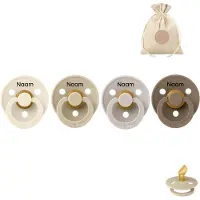 BIBS fopspenen anatomisch met naam - maat 1 (0-6 maanden) - ivory, vanilla, sand en dark oak + BolleToet zakje