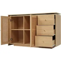 Merax Hoekbureau L-vorm 126 cm - Computertafel met Kasten en Rattan Deuren - Draaibaar Bureau - Wit