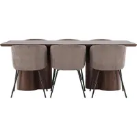 Ebuy24 Olivia eethoek tafel 100x210cm en 6 fluwelen stoelen met armleuningen mocca.
