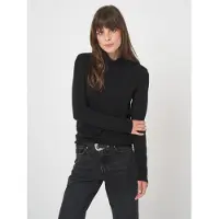 REPEAT cashmere Lange mouw top met col van fijne wolblend - Maat 42 - Black - Dames -