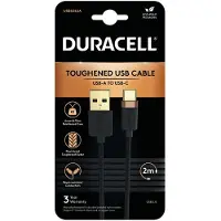 Duracell Toughened Kevlar MFi USB-A naar USB-C Kabel 2 Meter 3A Zwart Zwart