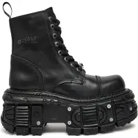 New rock unisex zwart lederen gevechtsplatformlaarzen - TANK083-C1