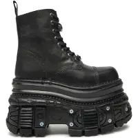 New rock metalen zwart leren militaire laarzen - MILI083CCT-C4