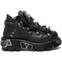 New rock zwart leren enkellaarzen met spikes-110-S1
