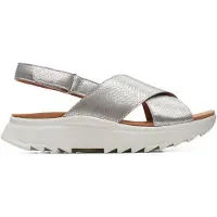 Clarks Clarksvoor vrouwen. 26171951 Zilveren leren DashLite Wish sandalen (39), Leer, 3 tot 5 cm, Klittenband, Casual