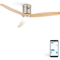 Create - Plafondventilator 40W silent Ø132 cm - Met Verlichting drie temperaturen - Met Wifi - Met Afstandsbediening - 6 Snelheden - Timer - Zomer/Winter functie - Níkkel - WIND CALM
