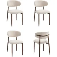 Furnihaus - Celia - Eetkamerstoelen set van 4 - Beige walnoot - Luxe stof en metalen poten