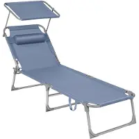 Songmics Ligstoel met hoofdsteun en zonnekap, Blauw