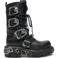 New rock zwarte halfhoge gotische leren laarzen-391-S1